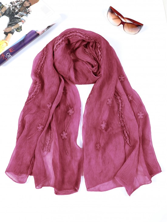 Lightweight Flower and Lace Embroidered Scarf